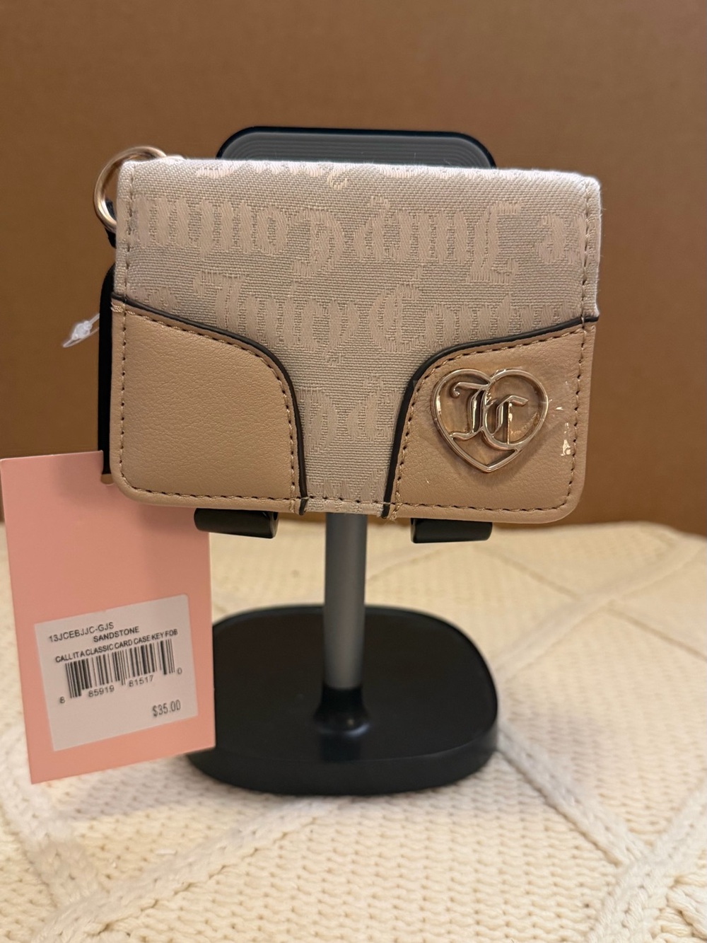 Betsey Johnson Blush Pink Compact Card Holder with Gold Accent